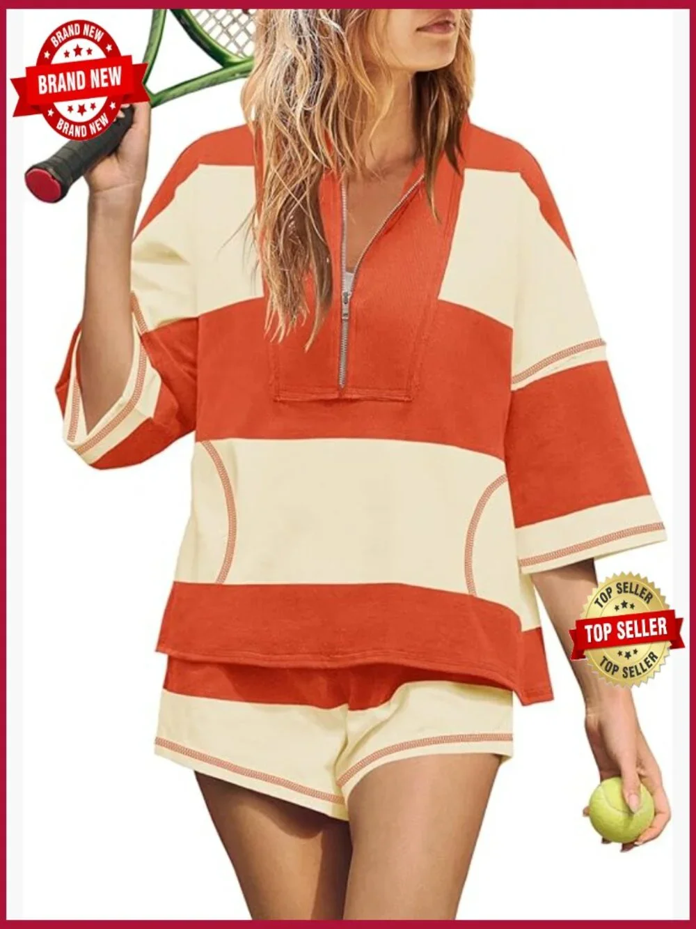 Striped 2 Piece Lounge Shorts Set Oversized Workout Matching
